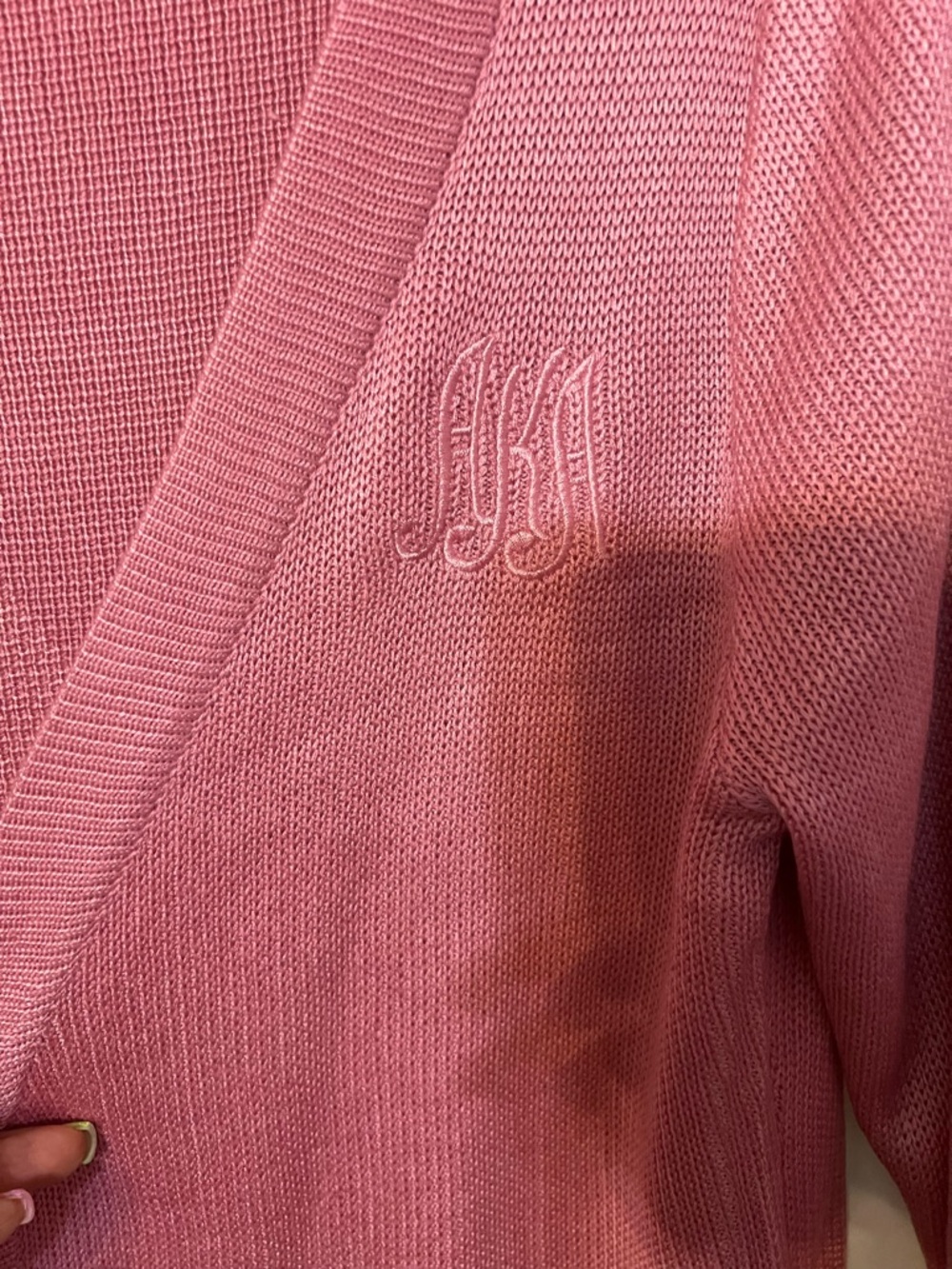 Pink Knit Cardigan with Monogram Detail
